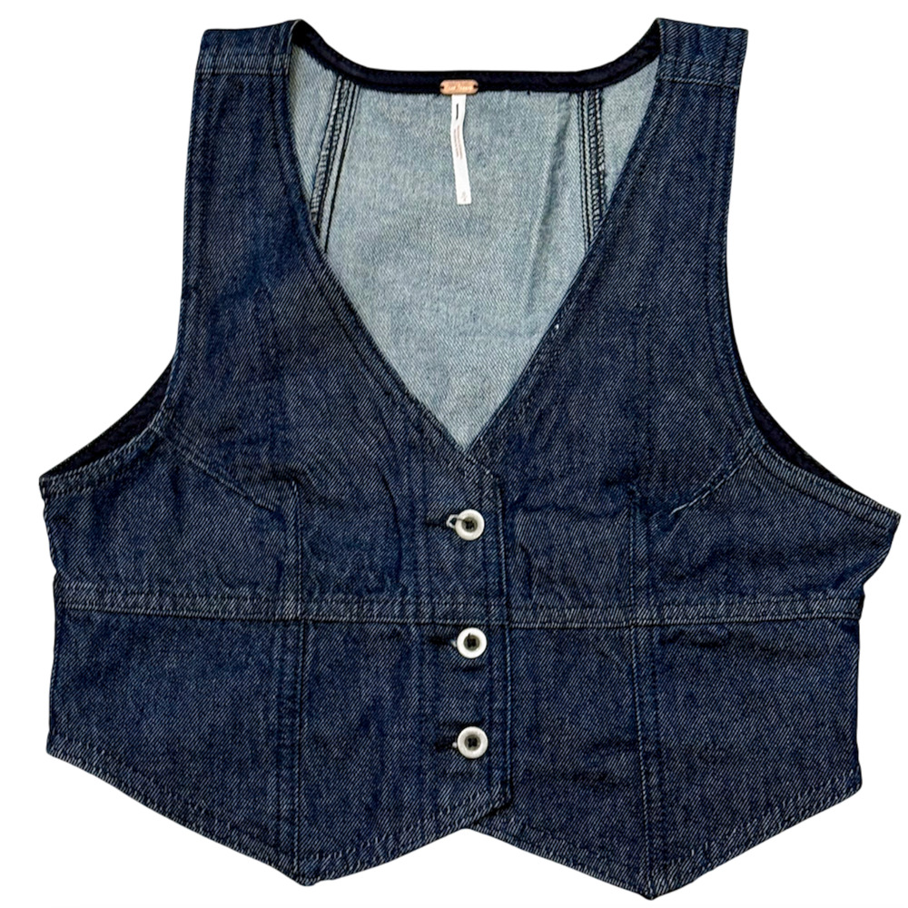 NEW FREE PEOPLE SCOUT DENIM CROPPED VEST TOP SZ 2 - Picture 6 of 10